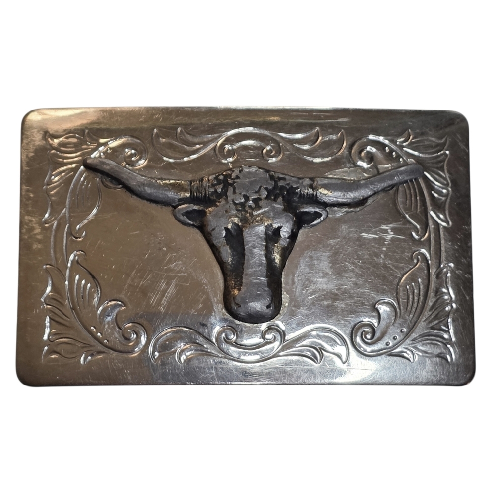 Mens Belt Buckle Large Oversized Western Rodeo Ranch Style Silver Steer Head